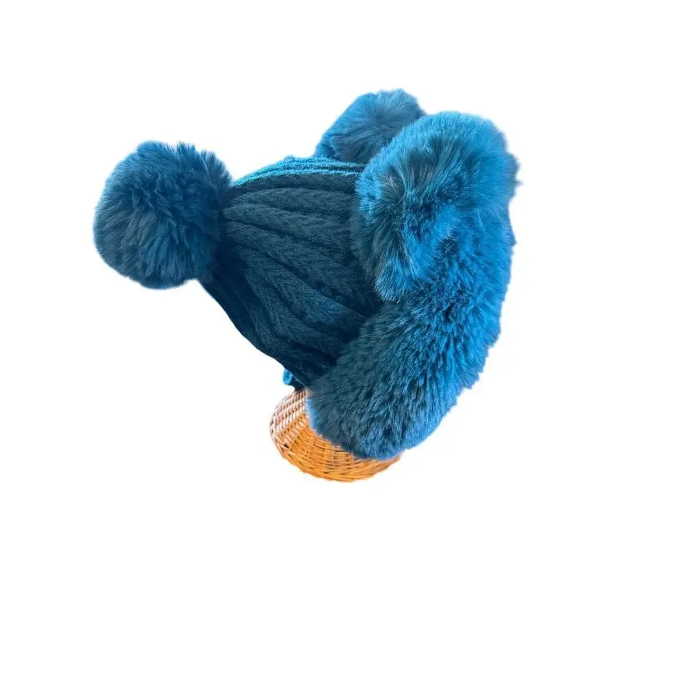 Teal Faux Fur Animal Ear Winter Hat with Chin Ties – Plush Cozy Cold Weather Cap - Picture 5 of 8